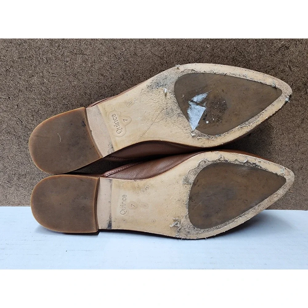 Quince Women Italian Leather Pointed Mule Cognac Shoes 7